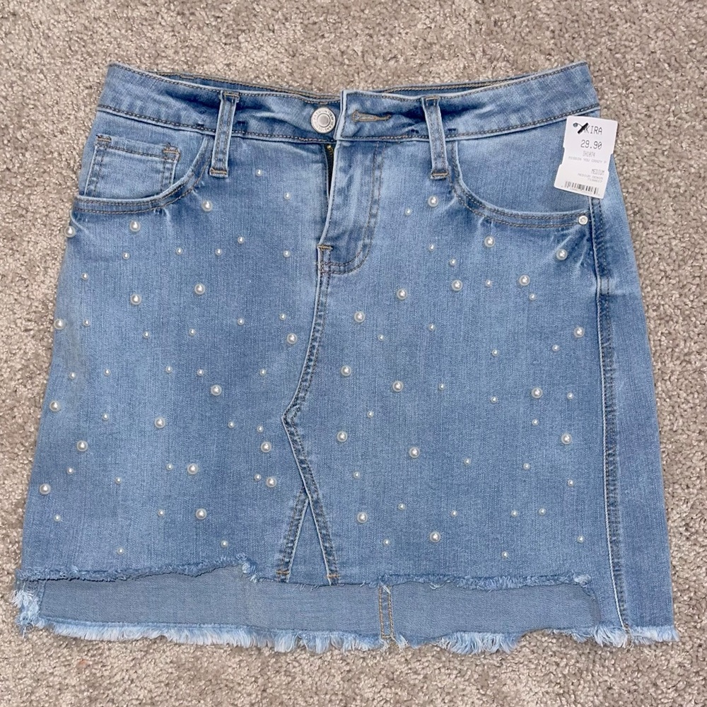 NWT Denim Skirt with Pearls